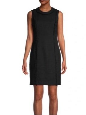 Karl Lagerfeld Black Fringe-Trim Sleeveless Tweed Top